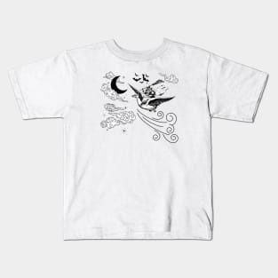 Cute Witch flying on a Goose during Night Kids T-Shirt